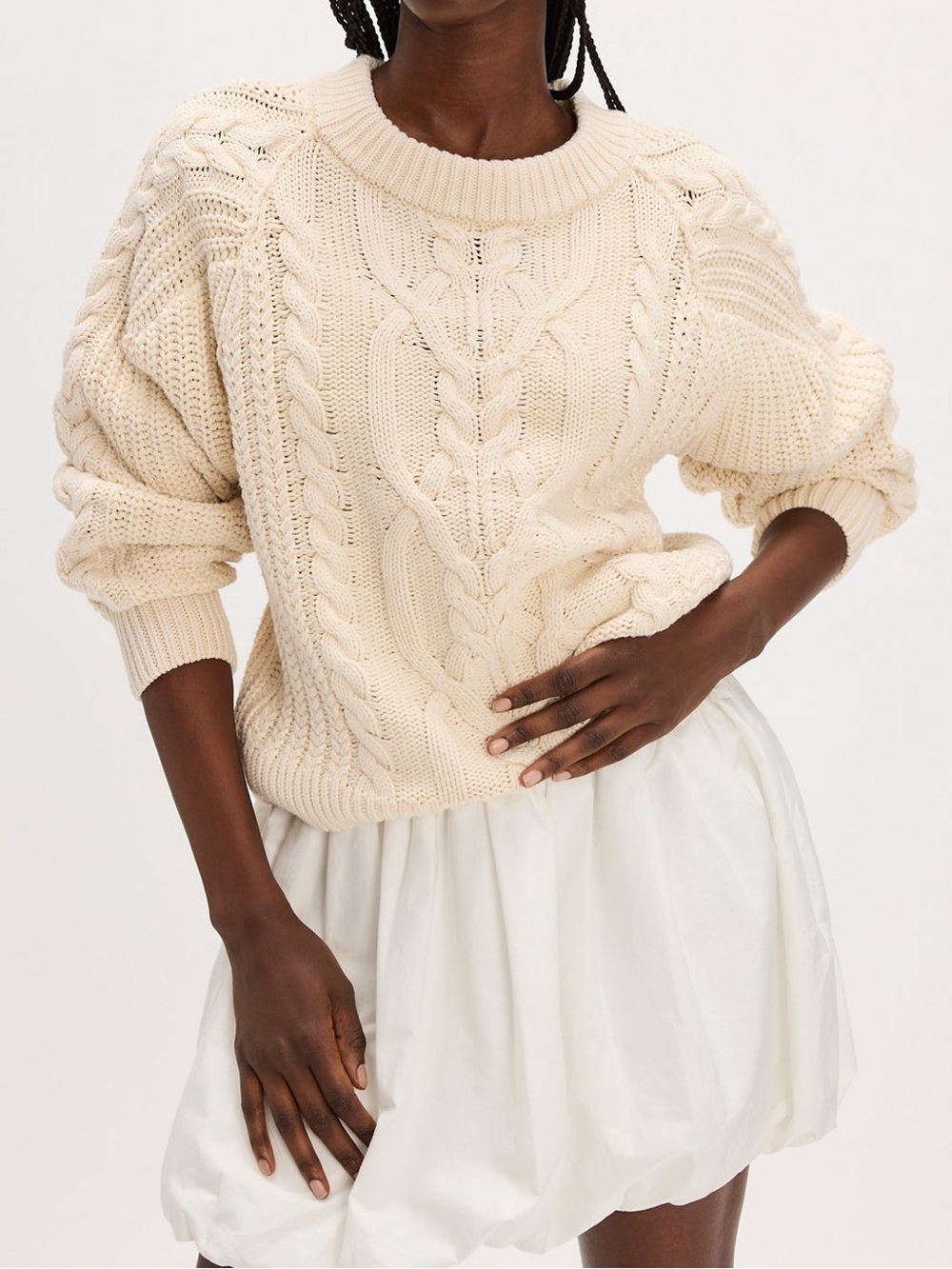 Free People Frankie Cable Knit Cotton Sweater Ivory XS